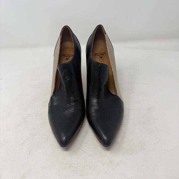 John Fluevog Kendra Pointed Toe Leather Heels Black Beige Leather Size 8 - Picture 5 of 15